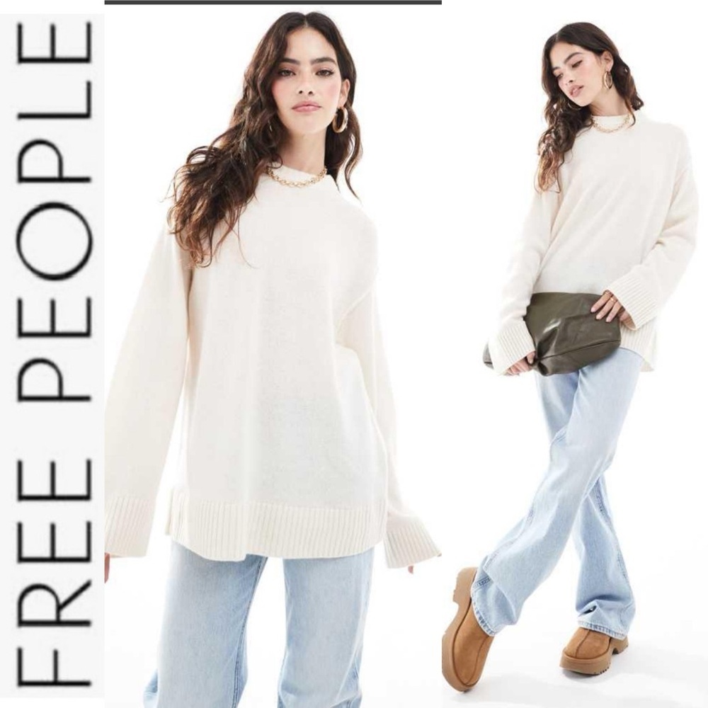 NWOT Free People Phoebe Oversized Pullover Sweater white/cream S